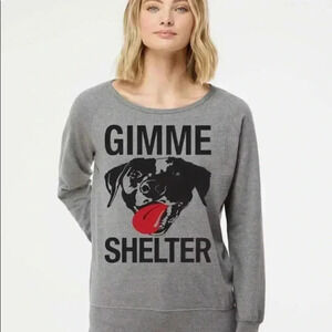 Hand screen printed (by me) GIMME SHELTER Heather gray raglan sweatshirt ALL sz